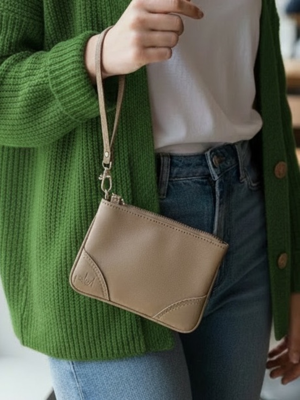 New Italian Pelosi Beige Mini Wristlet Purse NWT